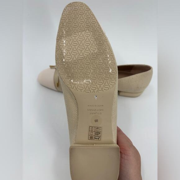 Stuart Weitzman Sleek Cap Toe Bow Flat in Natural Seashell - Picture 8 of 9